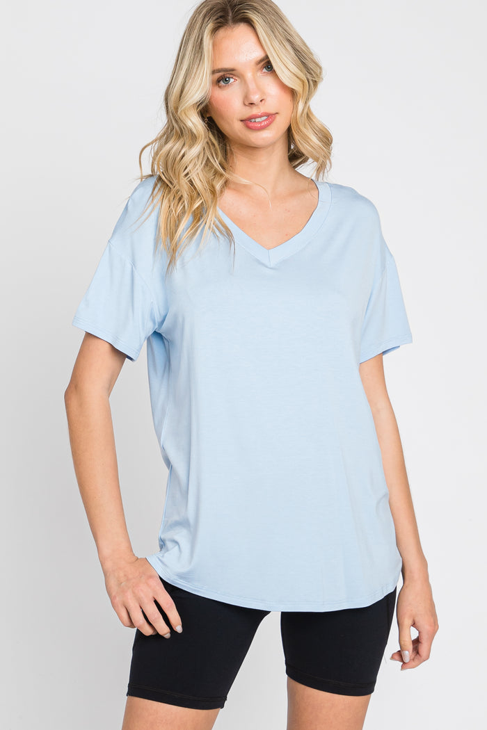 Light Blue V-Neck Basic Top
