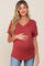 Red V-Neck Basic Maternity Top