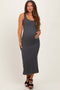 Charcoal Ribbed Basic Maternity Maxi Dress