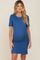 Blue Ribbed Basic Short Sleeve Maternity Dress