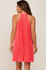 Coral Pleated Plisse Halter Maternity Dress