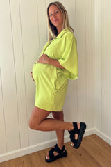 Lime Collared Front Button Maternity Romper