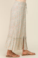Mint Floral Button Ruffle Maxi Skirt