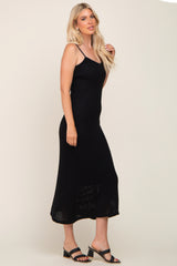 Black Open Knit Crochet Midi Dress