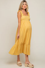 Yellow Ruffle Accent Back Tie Maternity Midi Dress