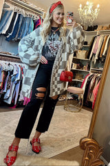 Mocha Checkered Oversized Chunky Knit Cardigan