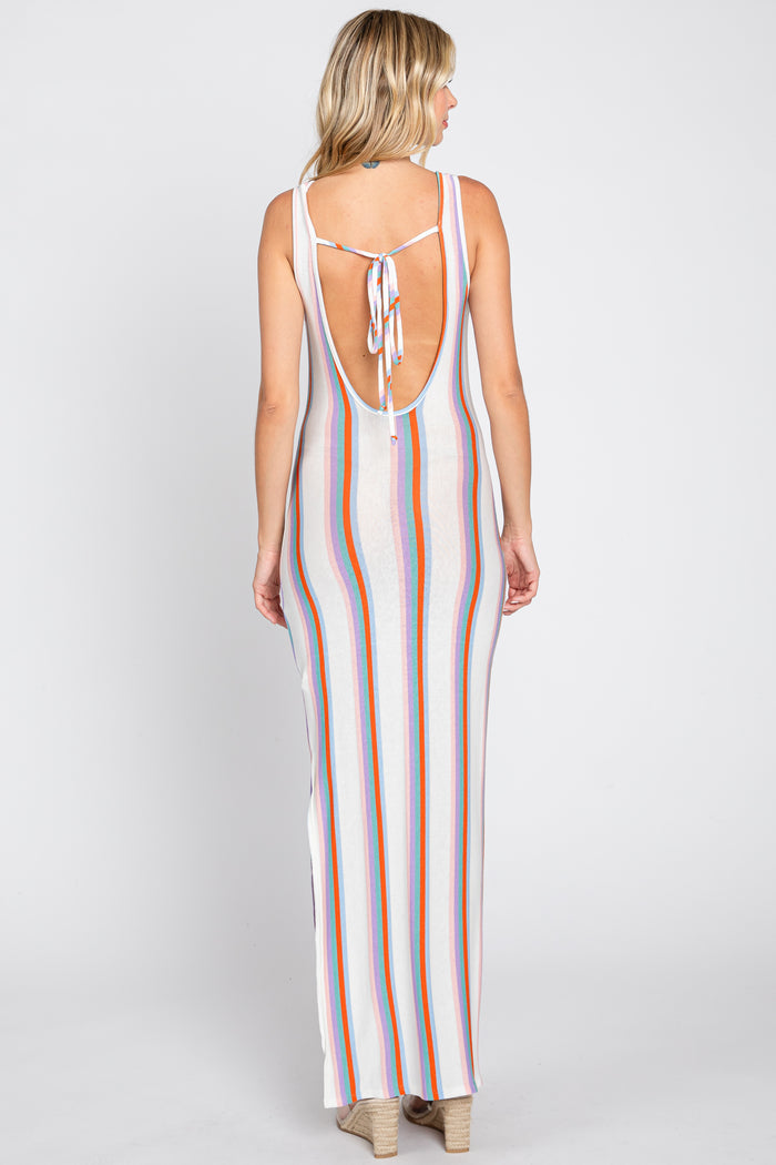 Multi Color Striped Open Back Maxi Dress