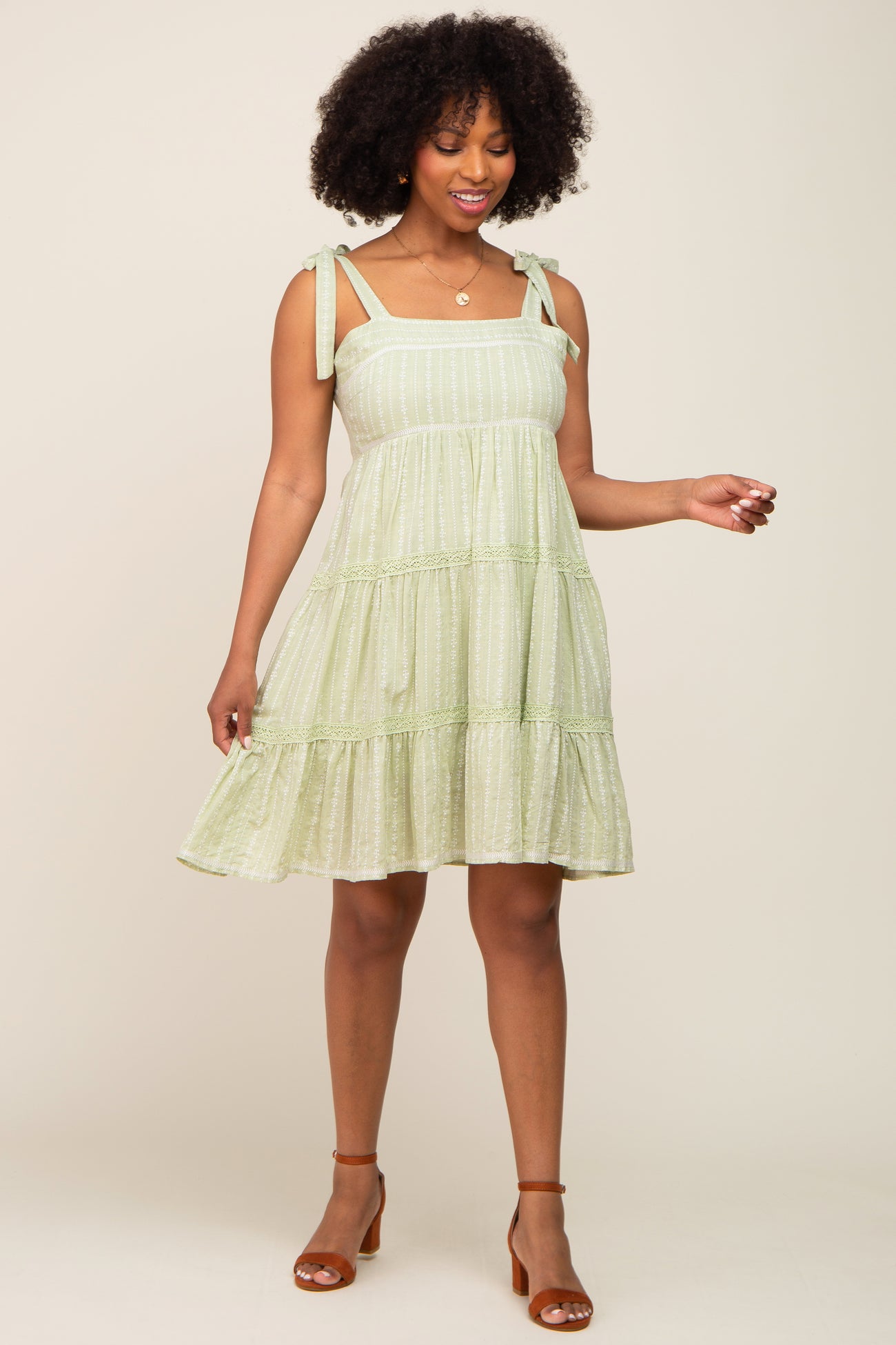 Sage Printed Sleeveless Tiered Dress