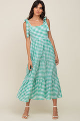 Green Checkered Sleeveless Tiered Maxi Dress