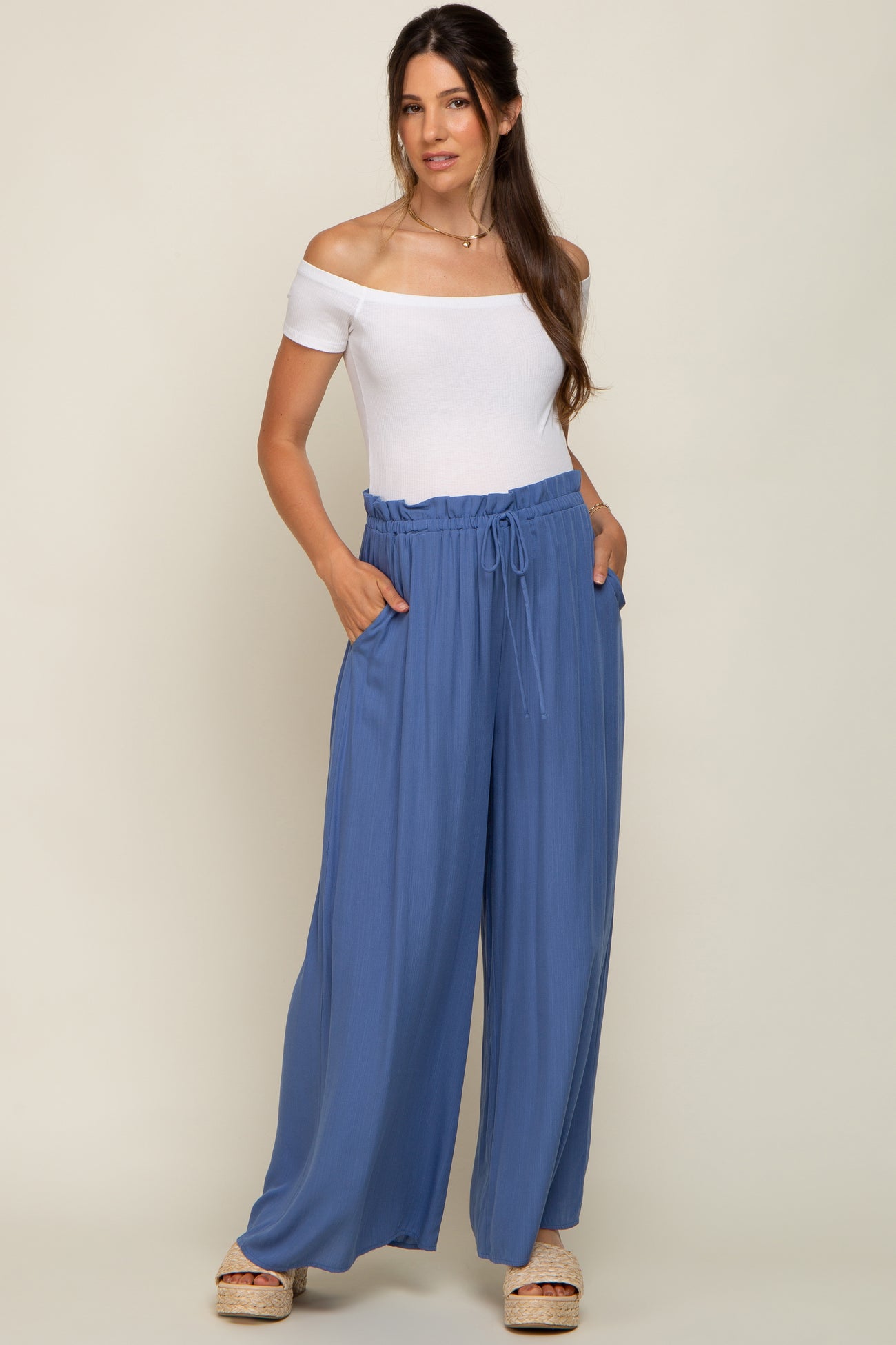 Blue Wide Leg Maternity Pants