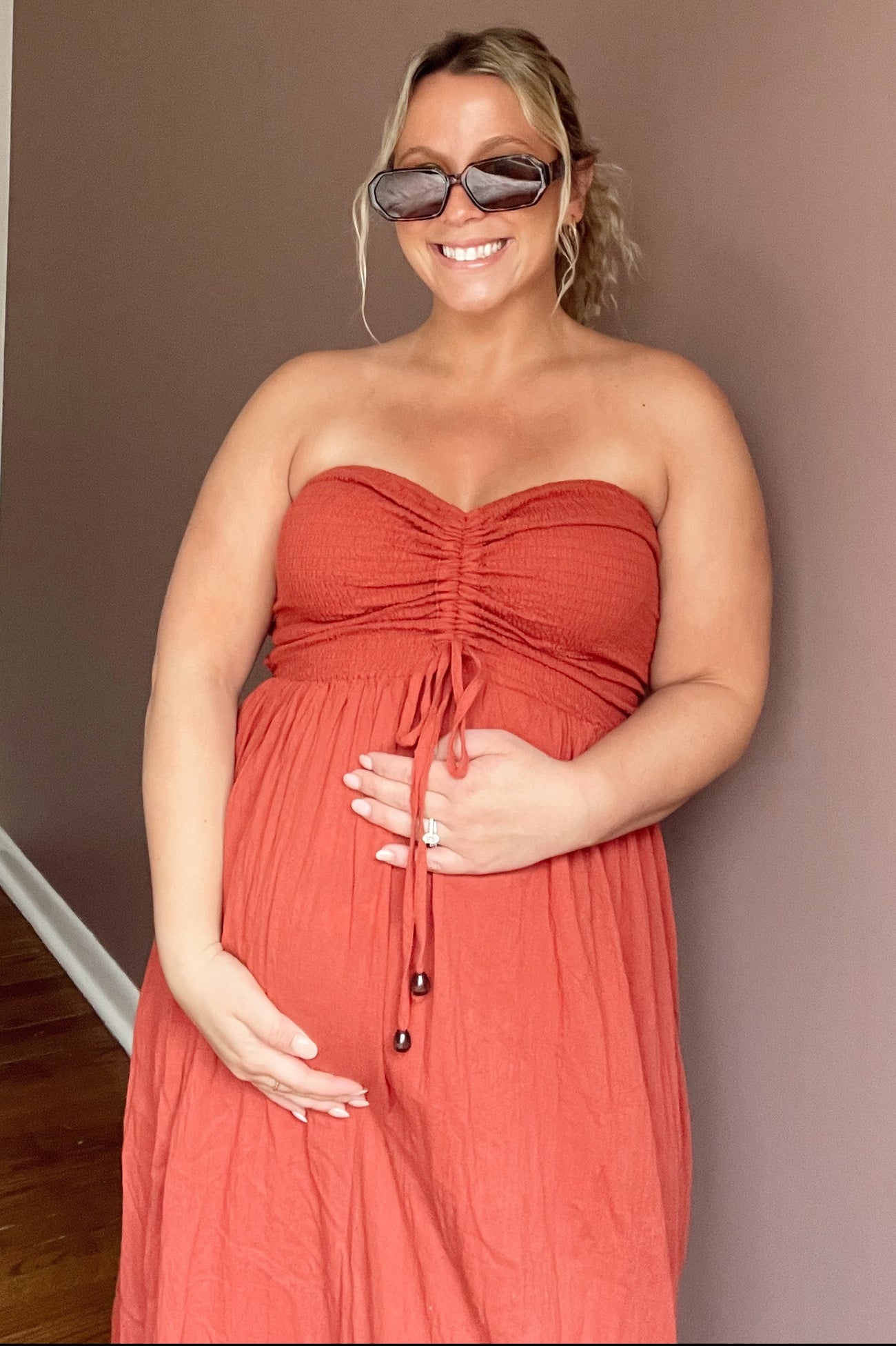 Rust Smocked Cutout Back Maternity Maxi Dress