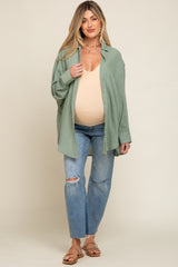 Green Lightweight Sheer Button Down Maternity Blouse