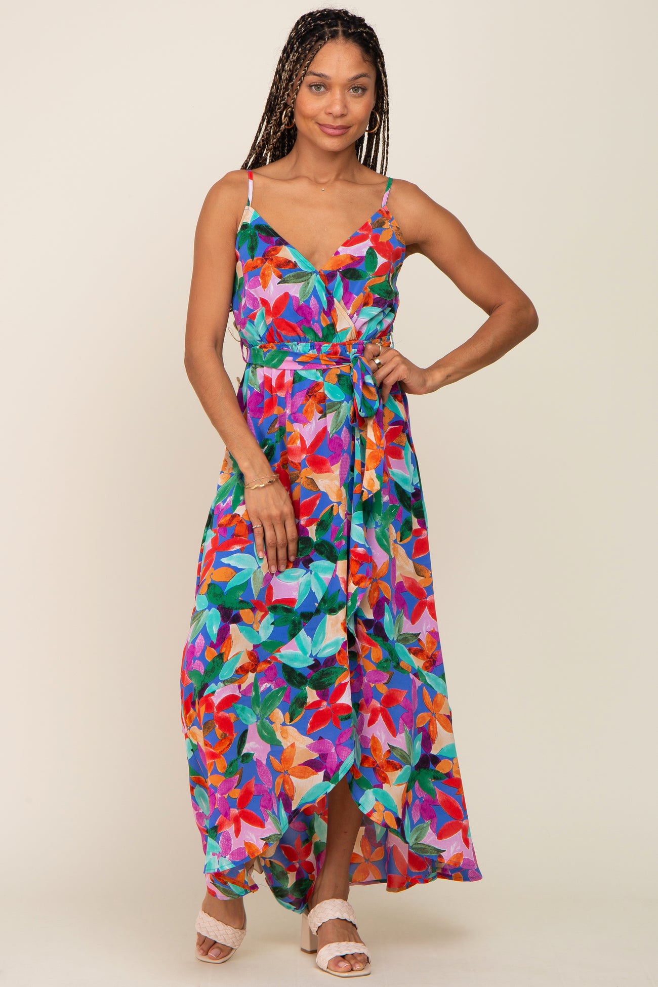 Royal Blue Floral Hi-Lo Wrap Maxi Dress