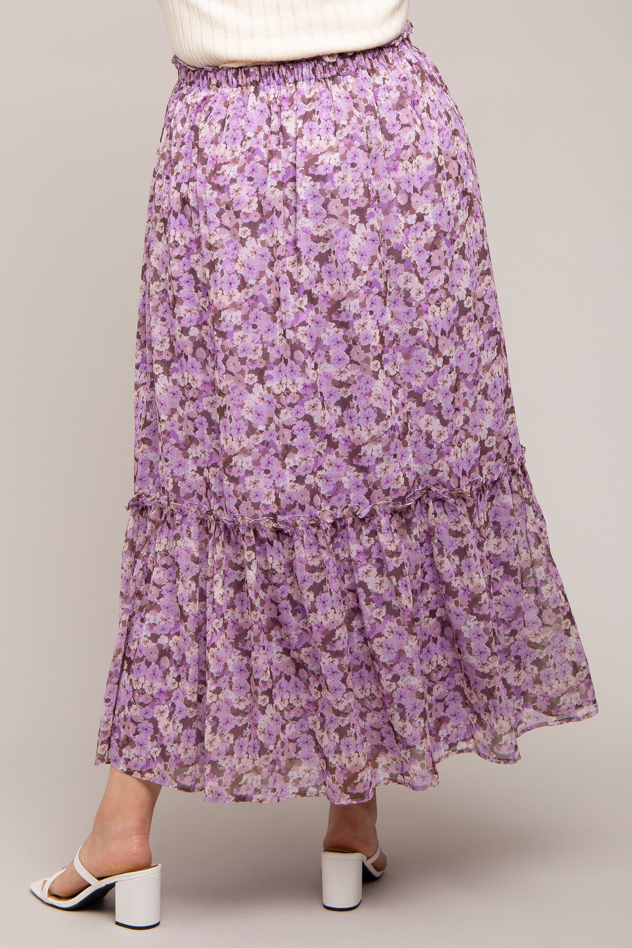 Lavender Smocked Waist Tiered Maternity Plus Maxi Skirt