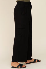 Black Raw Hem Cargo Pants