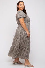 Black Floral Puff Sleeve Plus Maxi Dress