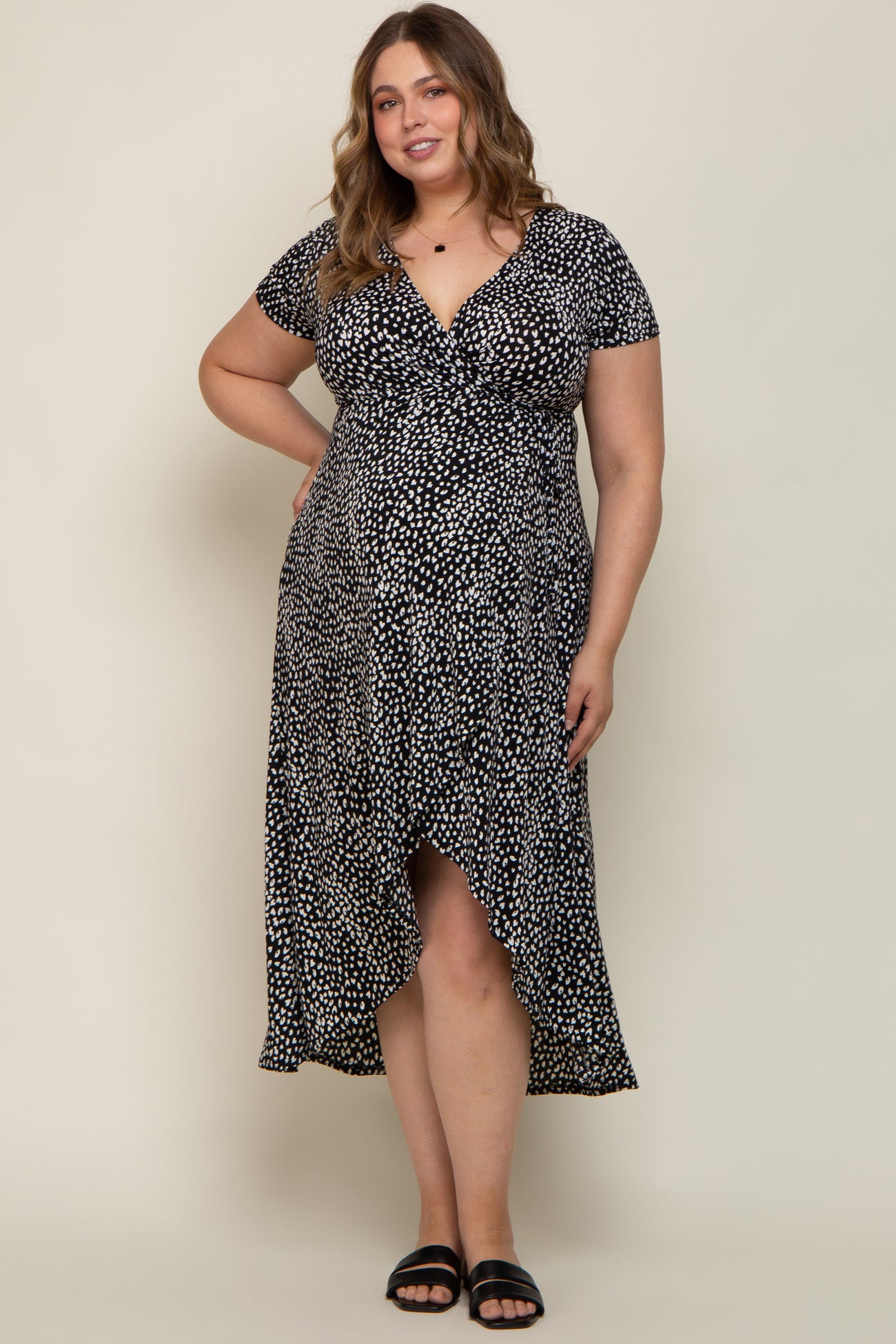 Black Animal Print Plus Maternity Wrap Dress