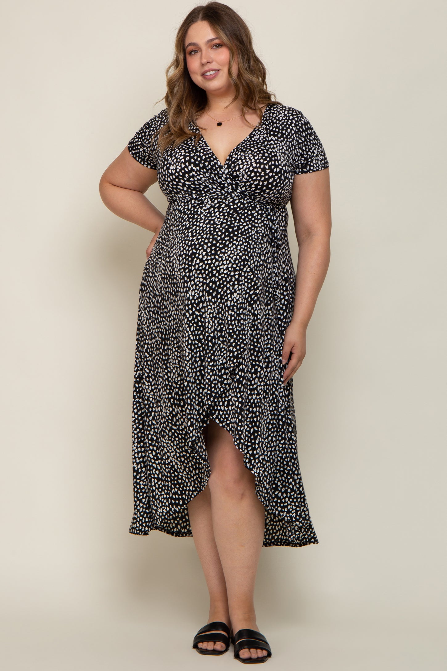 Black Animal Print Plus Maternity Wrap Dress