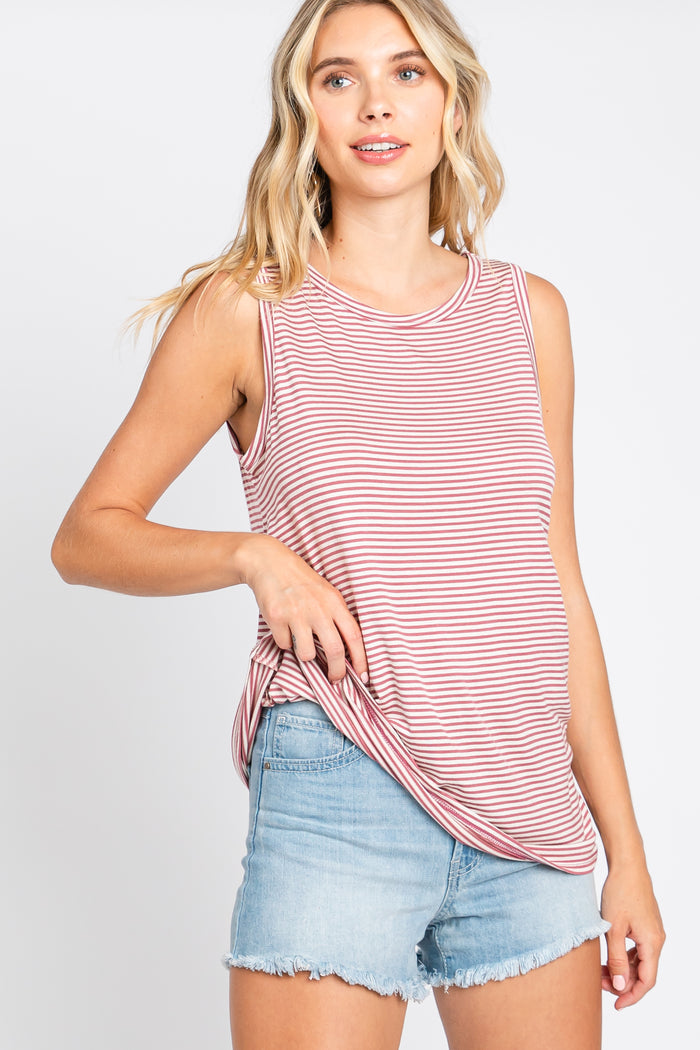 Mauve Striped Sleeveless Tank Top