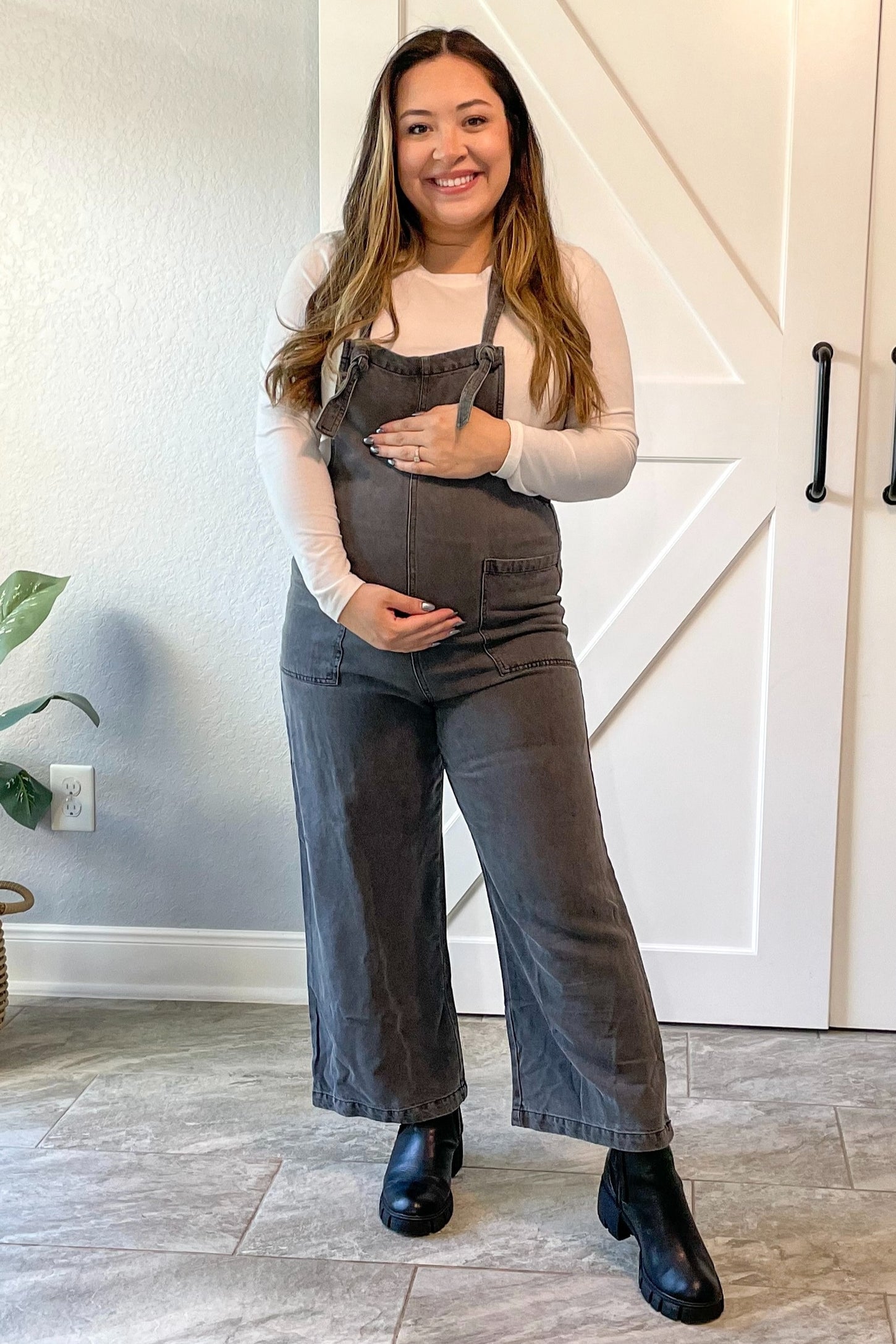 Black Front Pocket Cropped Maternity Overall