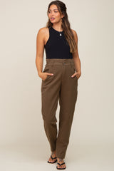 Olive Smocked Waist Straight Leg Maternity Jeans