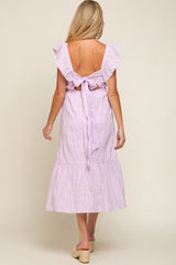 Lavender Floral Embroidered Tie Back Maternity Midi Dress