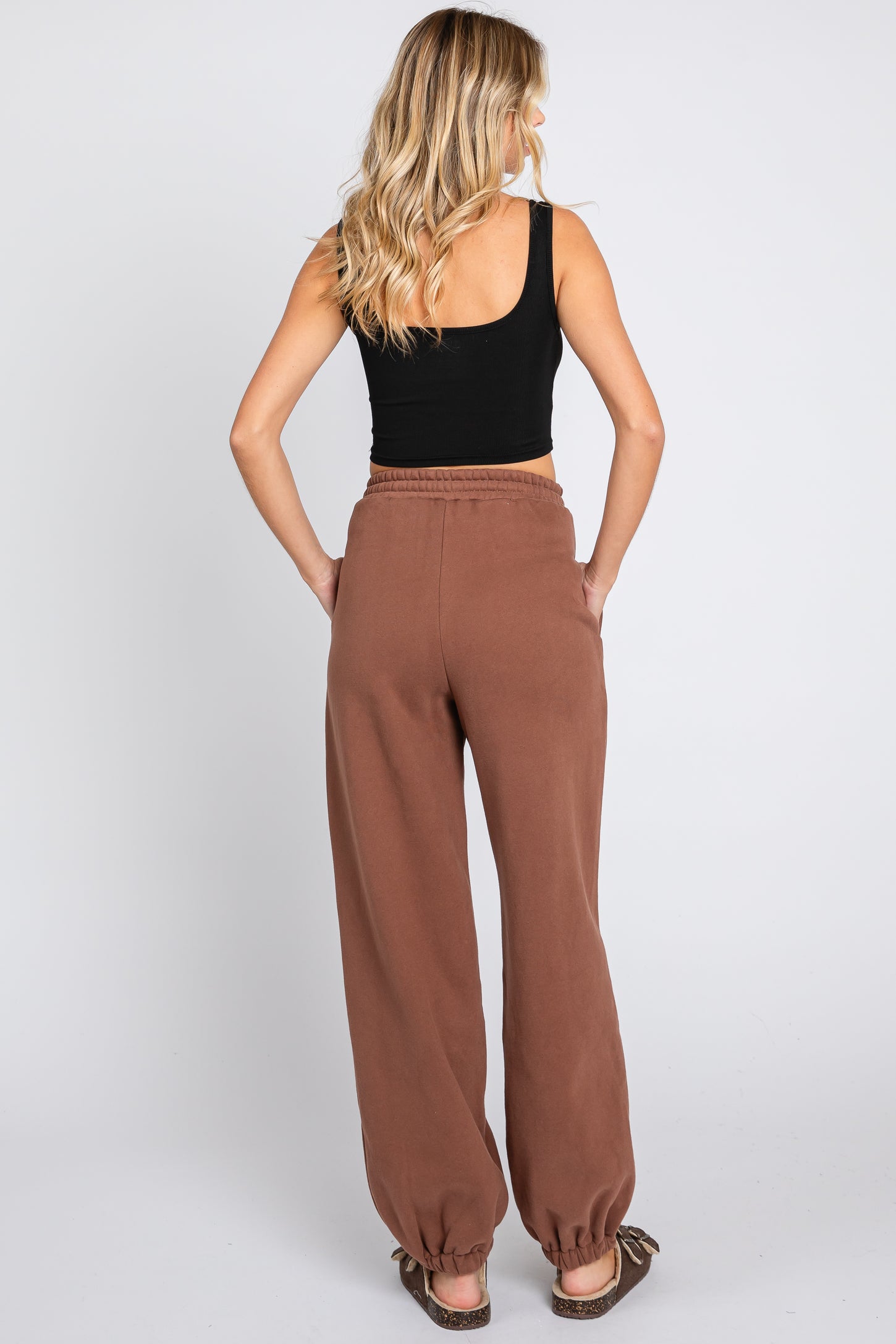 Brown Drawstring Relaxed Fit Sweatpants