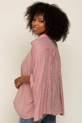 Red Striped Dolman Button Down Top