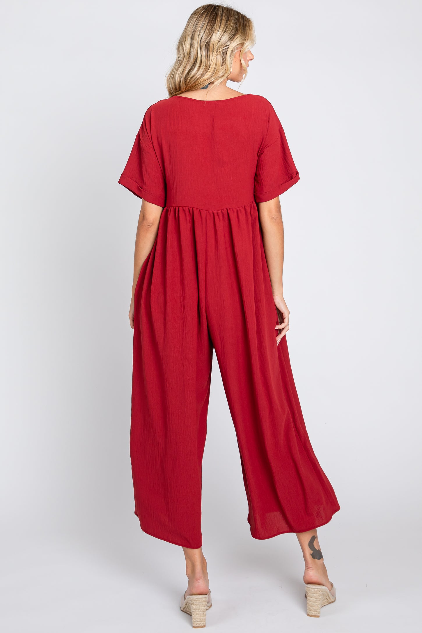 Burgundy Crisscross Wide Leg Jumpsuit