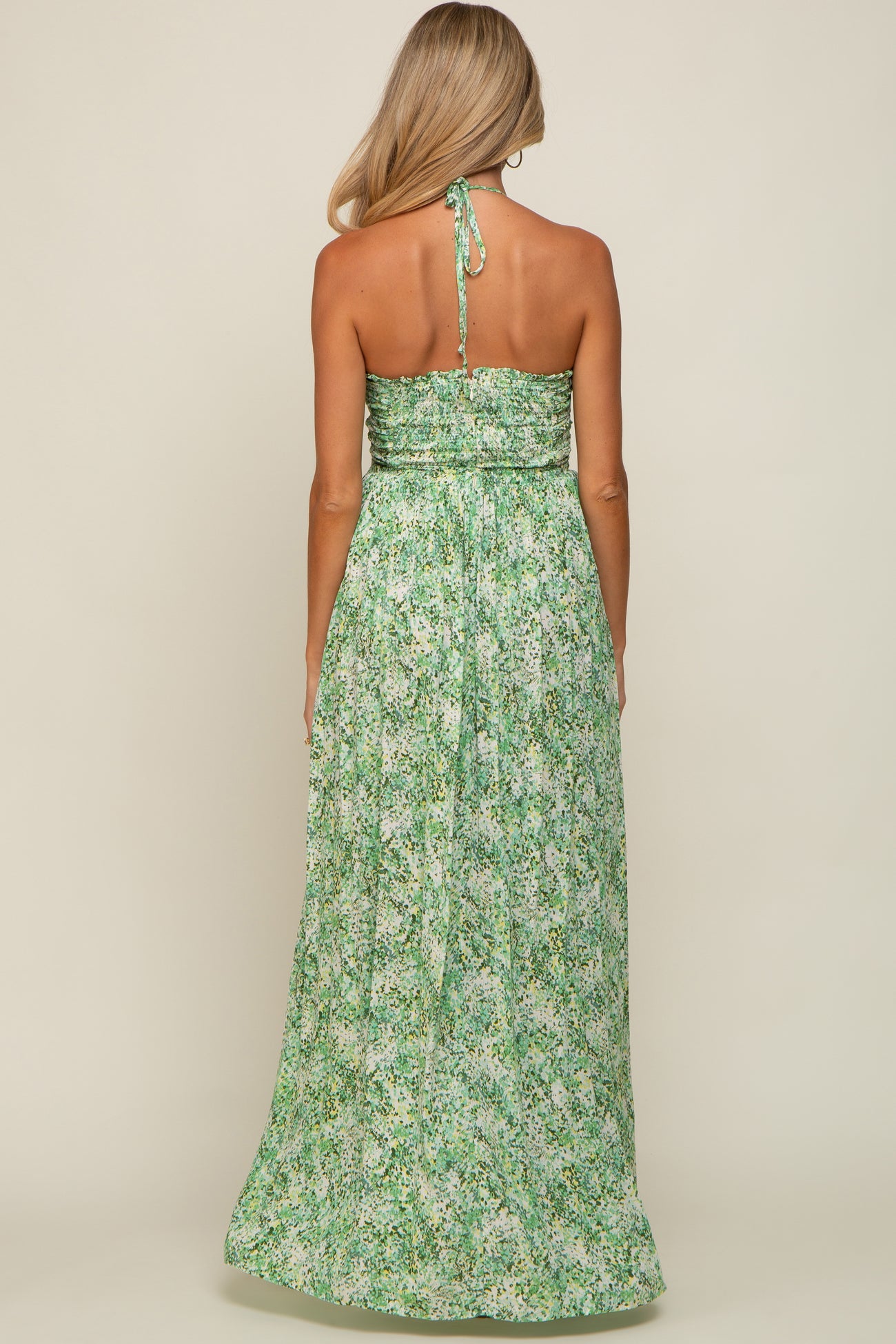 Green Floral Halter Neck Maternity Maxi Dress