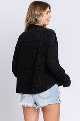 Black Velvet Textured Shirt Jacket
