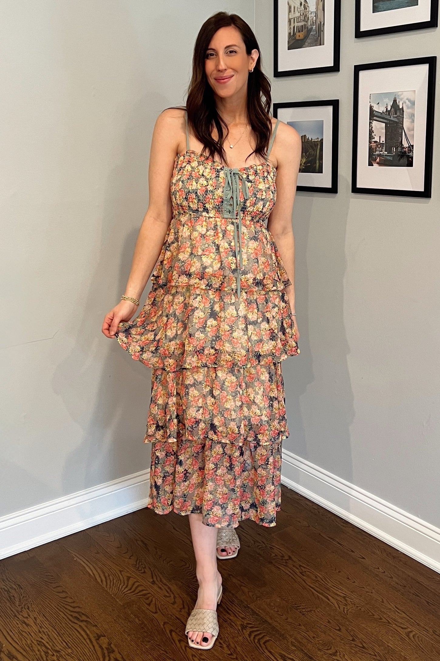 Navy Floral Sleeveless Tiered Maternity Maxi Dress