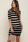Black Striped Rib Knit Collared Maternity Dress