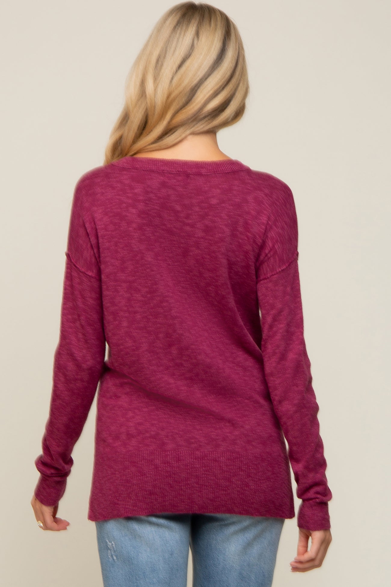 Magenta Knit Long Sleeve Maternity Top