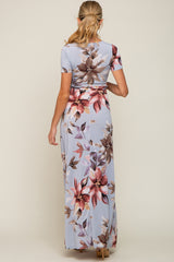 Light Blue Floral Maternity Wrap Dress