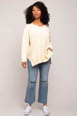 Cream Dolman Sleeve Side Slit Sweater
