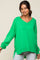 Green Knit V-Neck Long Sleeve Top