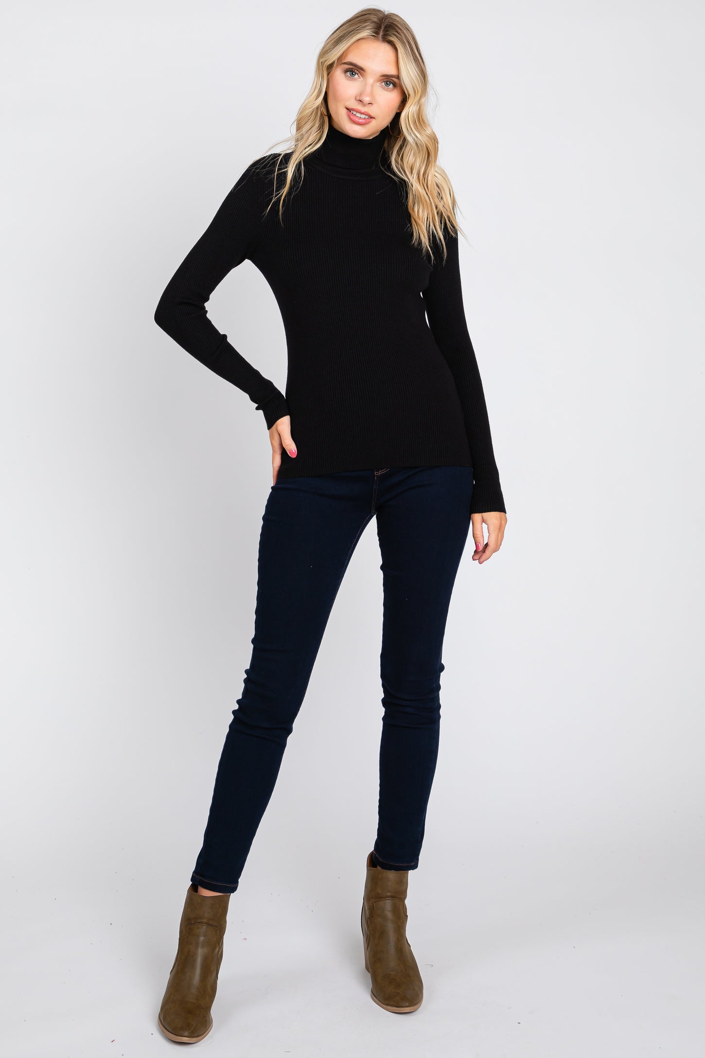 Black Ribbed Fitted Long Sleeve Top