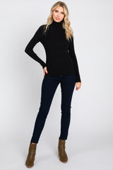 Black Ribbed Fitted Long Sleeve Top