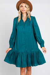Hunter Green Button Down High Neck Long Sleeve Maternity Dress