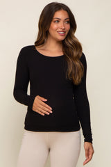 Black Ribbed Long Sleeve Maternity Top