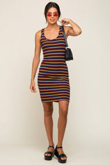 Multicolor Striped Rib Knit Dress