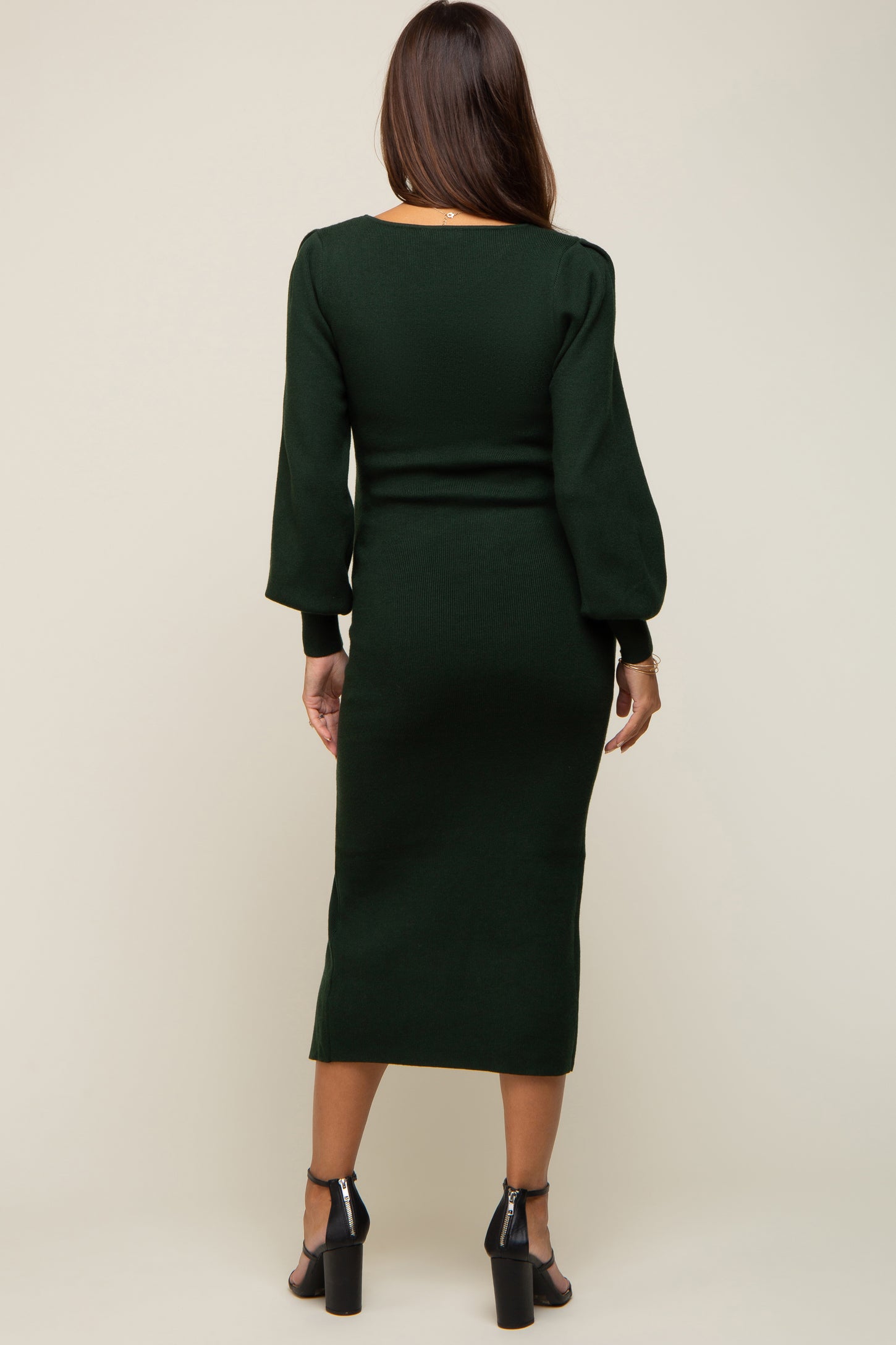 Forest Green Side Slit Sweater Knit Maternity Midi Dress