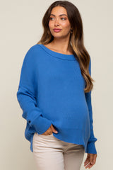 Royal Blue Exposed Seam Side Slit Maternity Sweater