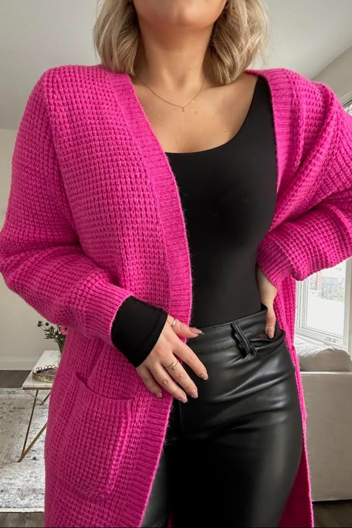 Fuchsia Chunky Waffle Knit Cardigan