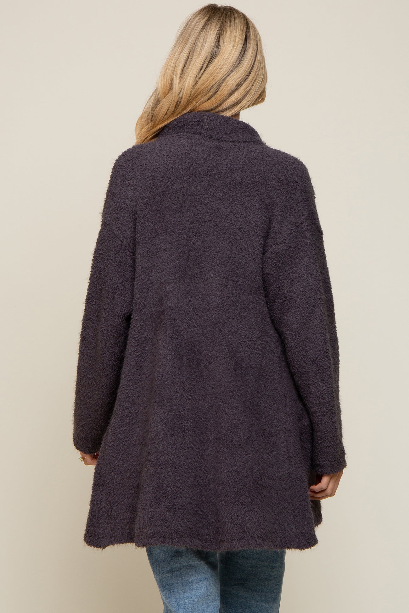 Charcoal Fuzzy Knit Draped Maternity Cardigan