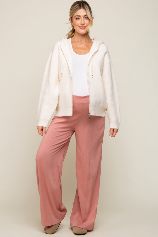 Cream Zip Up Hooded Maternity Cardigan