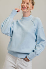 Light Blue Knit Long Sleeve Mock Neck Maternity Top