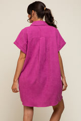 Magenta Ribbed Button Down Mini Dress