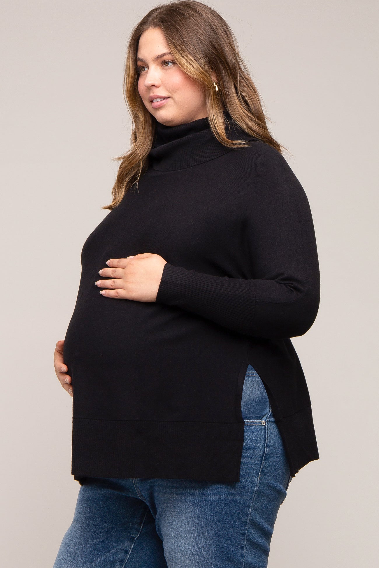 Black Cowl Neck Dolman Sleeve Maternity Plus Sweater